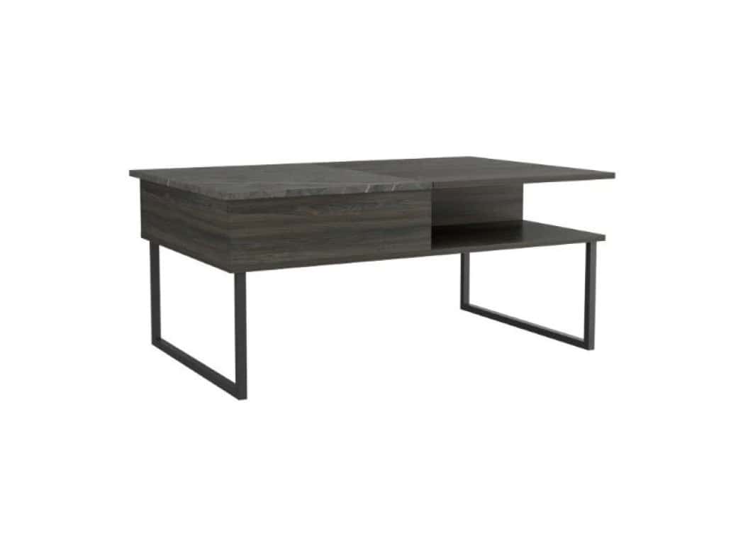 41 Inch Gray Onyx Lift Top Coffee Table With Shelves