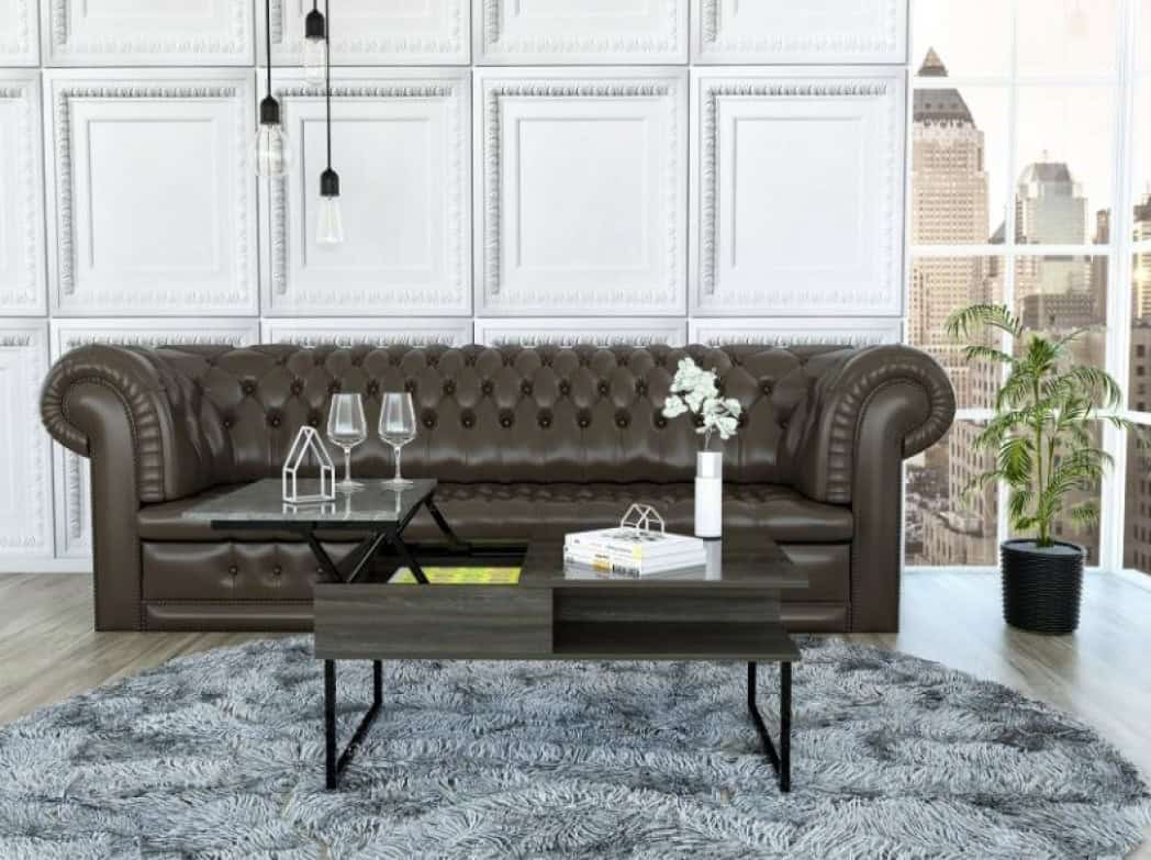 41 Inch Gray Onyx Lift Top Coffee Table With Shelves - Image 4