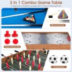 48 Inch 3-in-1 Combo Game Table Soccer Billiards Hockey