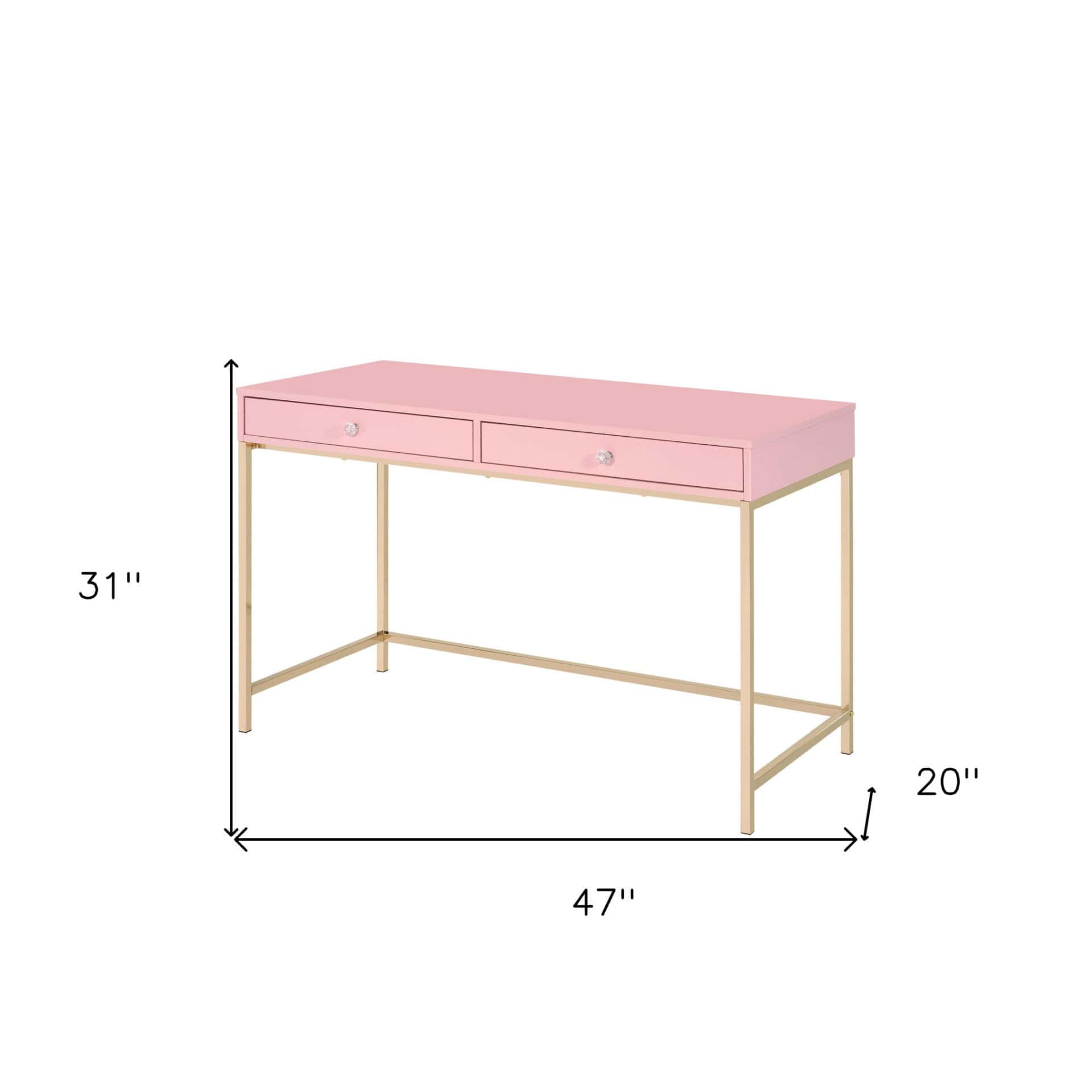 Pink and Gold Writing Desk With Two Drawers 47 Inches - Image 7