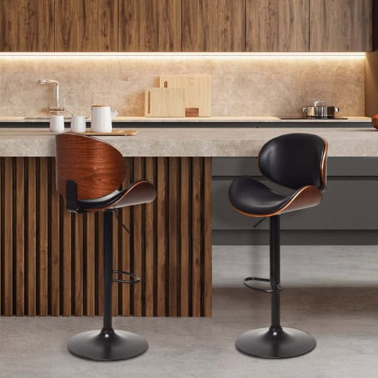 Adjustable Swivel PU Leather Bar Stools with Footrest (Set of 2)