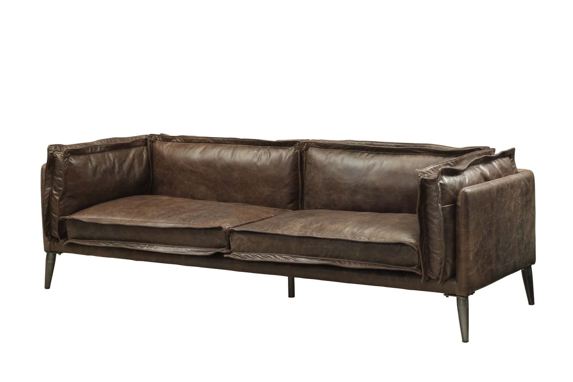 Chocolate Silver Top Grain Leather Loveseat with Square Arms 71-Inch