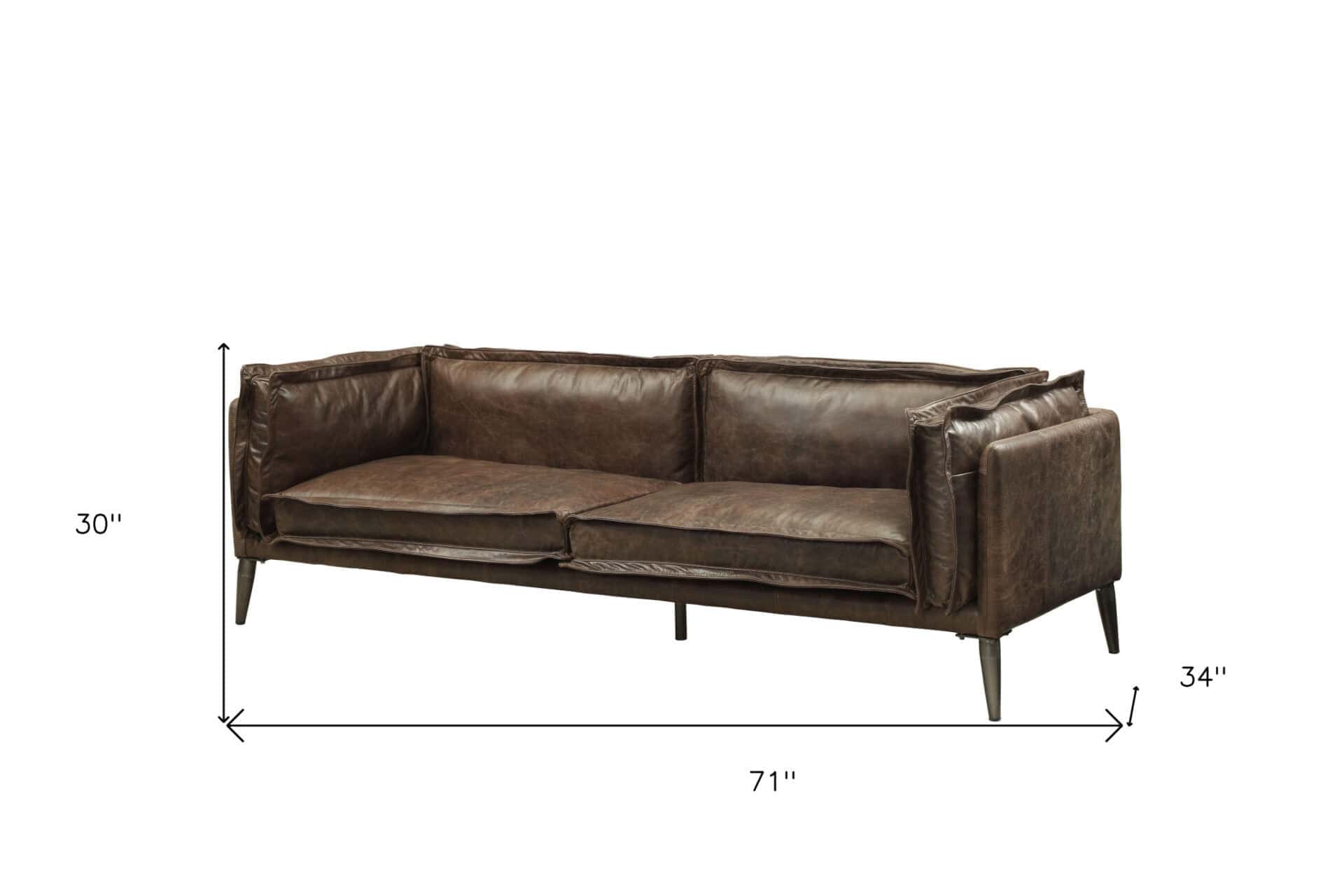 Chocolate Silver Top Grain Leather Loveseat with Square Arms 71-Inch - Image 4