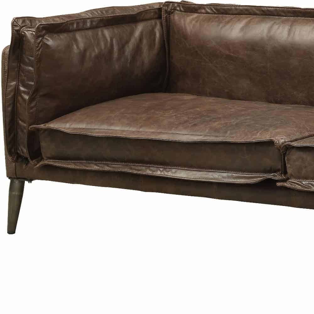 Chocolate Silver Top Grain Leather Loveseat with Square Arms 71-Inch - Image 3