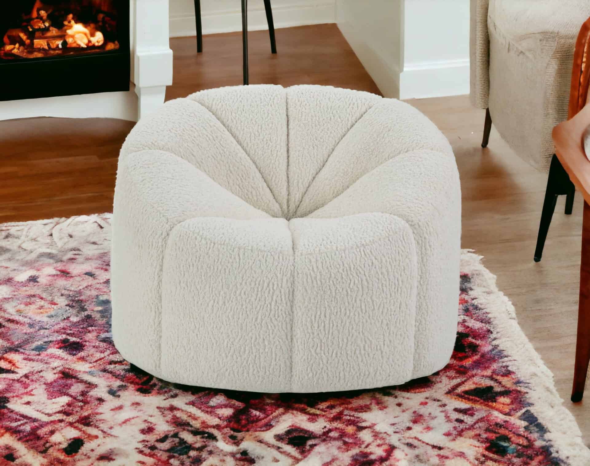38 Inch White And Black Sherpa Swivel Barrel Chair - Image 3