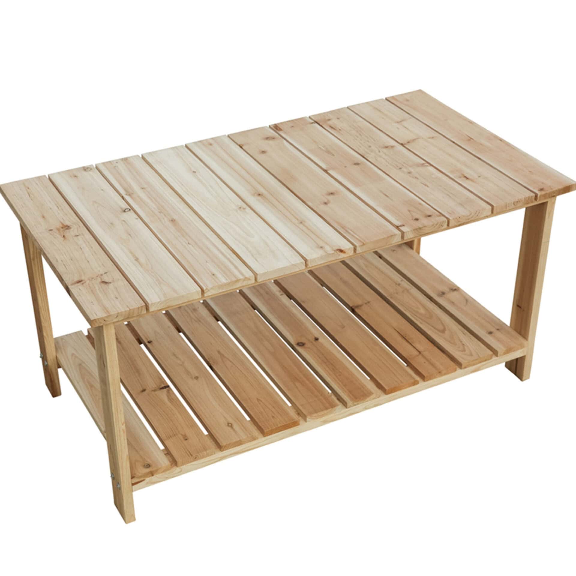 37 Inch Solid Wood Outdoor Coffee Table With Bottom Shelf