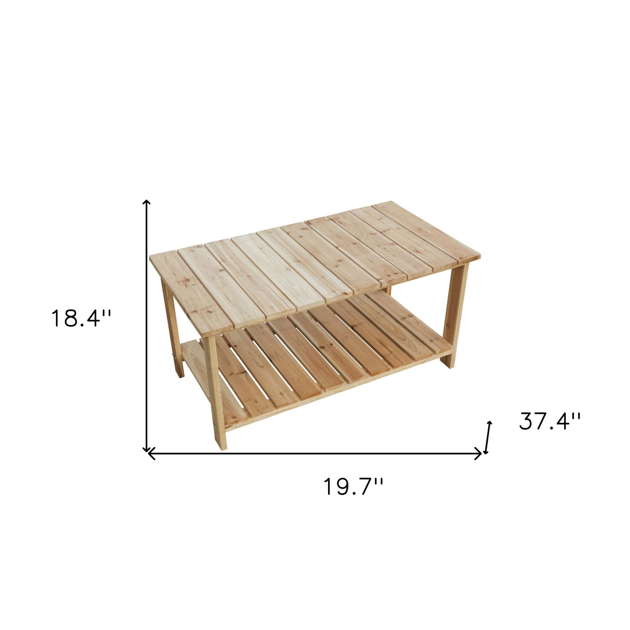 37 Inch Solid Wood Outdoor Coffee Table With Bottom Shelf