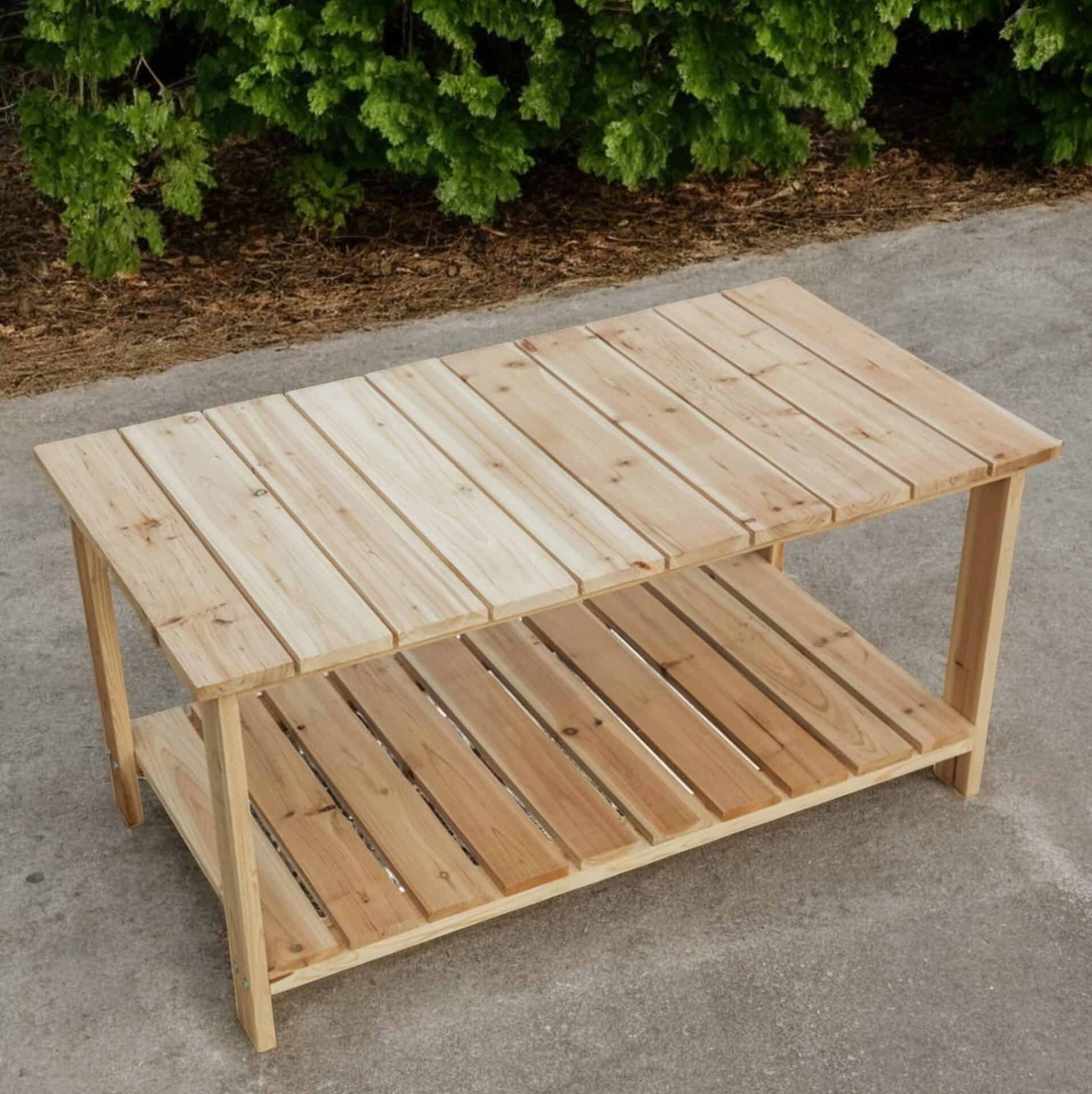 37 Inch Solid Wood Outdoor Coffee Table With Bottom Shelf - Image 2