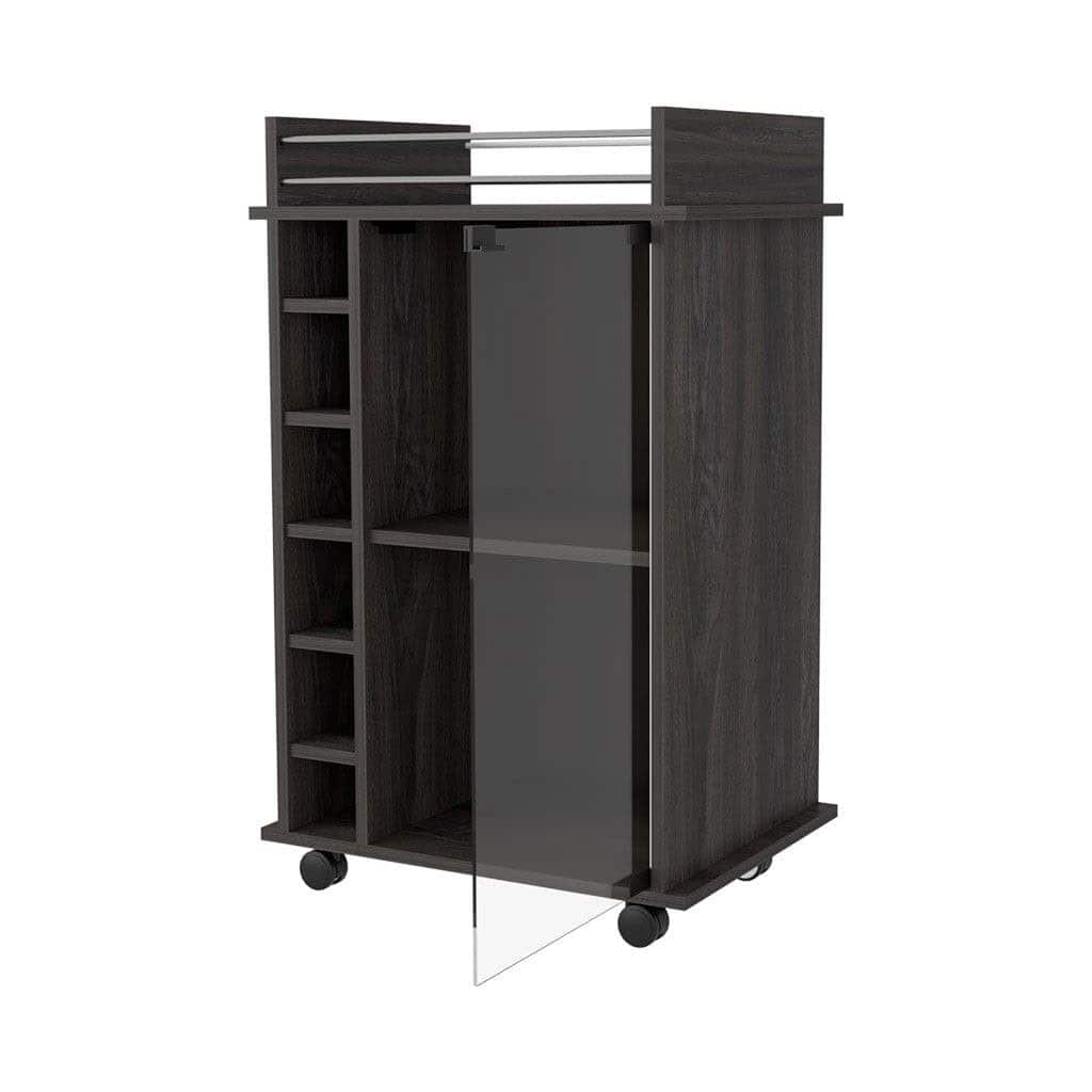 Espresso Rolling Bar Cart With Cabinet and 6-Bottle Wine Storage - Image 3