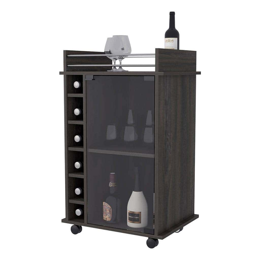 Espresso Rolling Bar Cart With Cabinet and 6-Bottle Wine Storage - Image 4