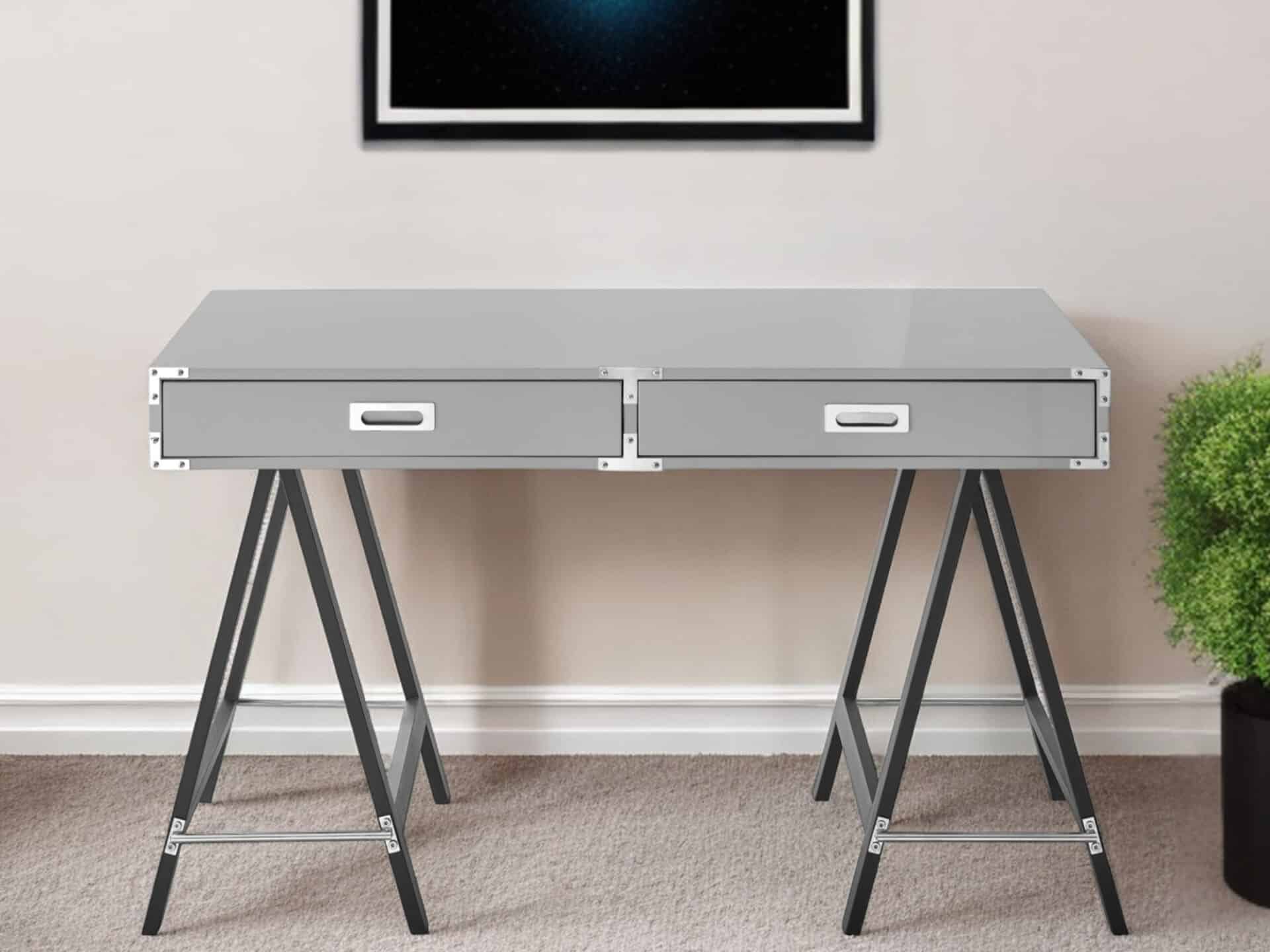 Light Gray and Black Writing Desk with Two Drawers 47-Inch