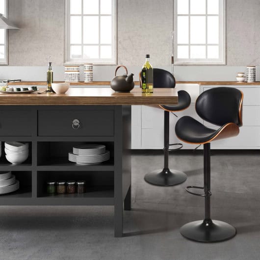 Adjustable Swivel PU Leather Bar Stools with Footrest (Set of 2) - Image 2
