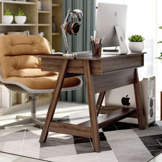 Vintage Writing Desk with Hidden Storage and Open Shelves
