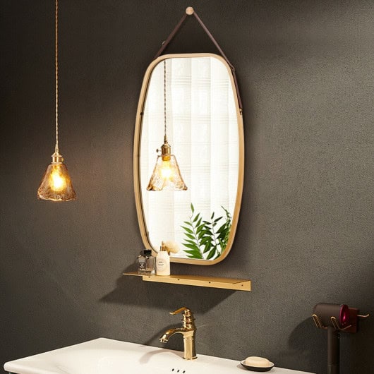 Adjustable Bamboo Wall Mirror with Leather Strap and Hook - Image 7