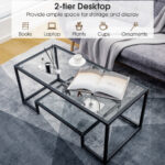 Modern 2-Tier Glass Coffee Table with Steel Frame