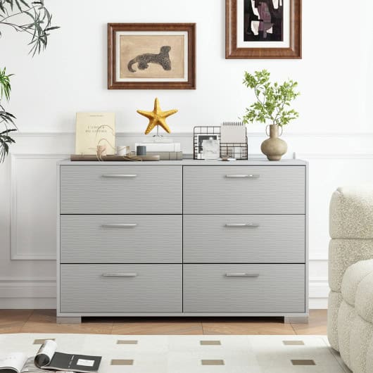 Modern Grey 6 Drawer Storage Cabinet with Metal Legs