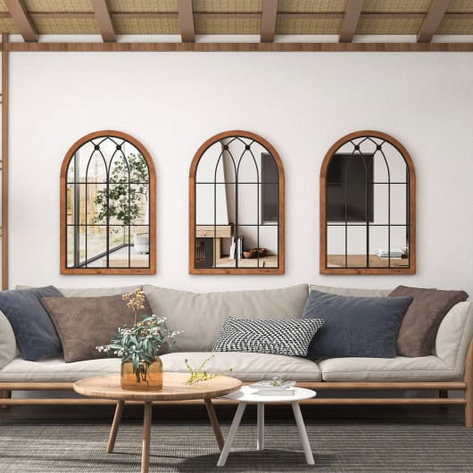 Arched Window Decorative Mirror with Durable Backboard Natural Finish