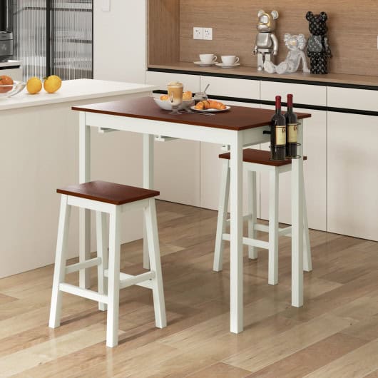 Space-Saving Bar Table Set with Wine Holders and Footrests (Set of 3)