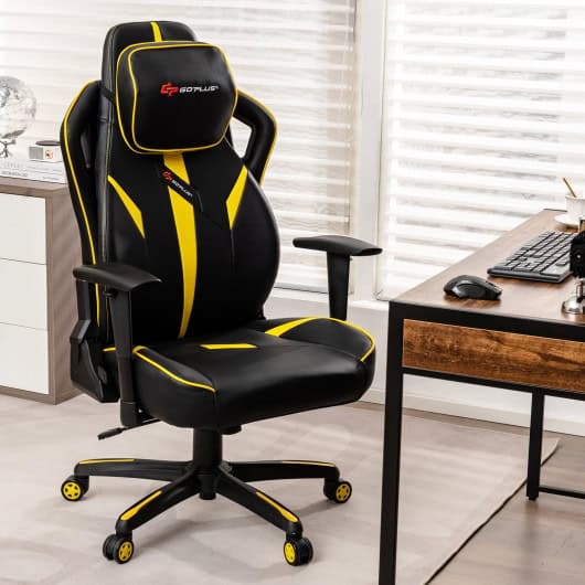 Ergonomic Yellow Gaming Chair with Adjustable Recline and 3D Armrests