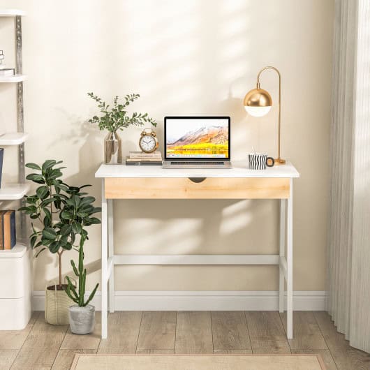 Compact Wooden Desk with Drawer for Small Home Office Spaces