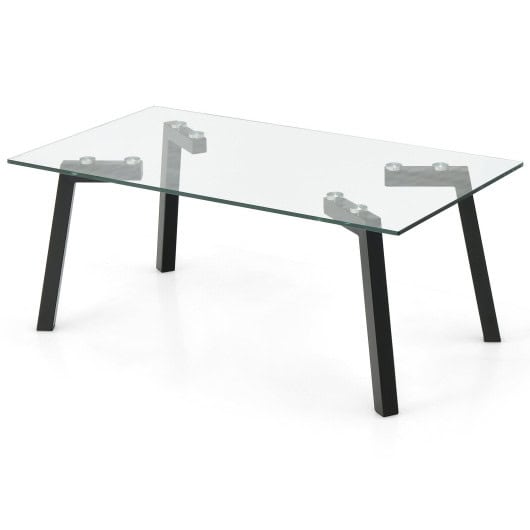 Modern Glass Coffee Table with Metal Frame for Living Room