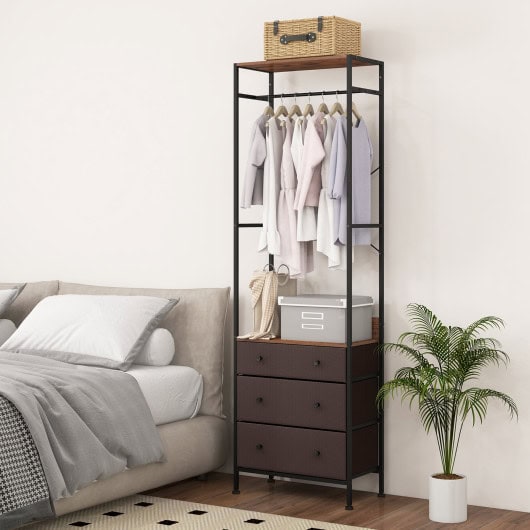 Space-Saving Closet Organizer with Shelves, Drawers, and Hanging Rod