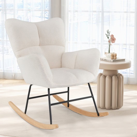 Beige Ergonomic Rocking Chair with Plush Backrest and Armrests