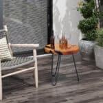 Rustic Teak Wood Live Edge Side Table with Metal Legs