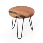 Rustic Teak Wood Live Edge Side Table with Metal Legs