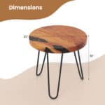 Rustic Teak Wood Live Edge Side Table with Metal Legs
