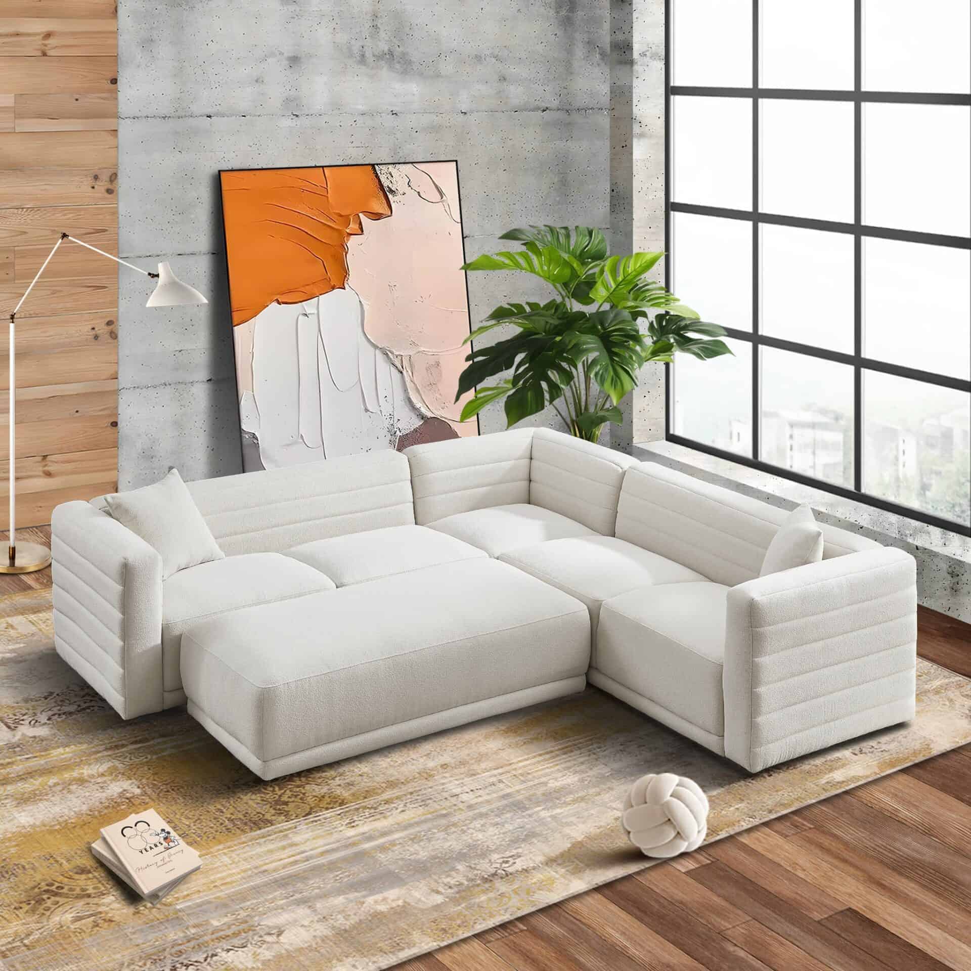 Cream Velvet Modular Corner Sectional Sofa for Living Rooms - Image 2