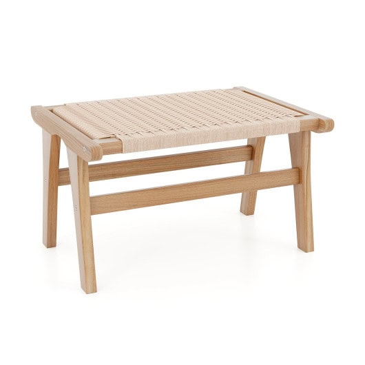 Teak Wood Ottoman with Braided Rope for Living Room - Image 3