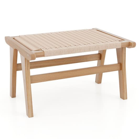 Teak Wood Ottoman with Braided Rope for Living Room - Image 4