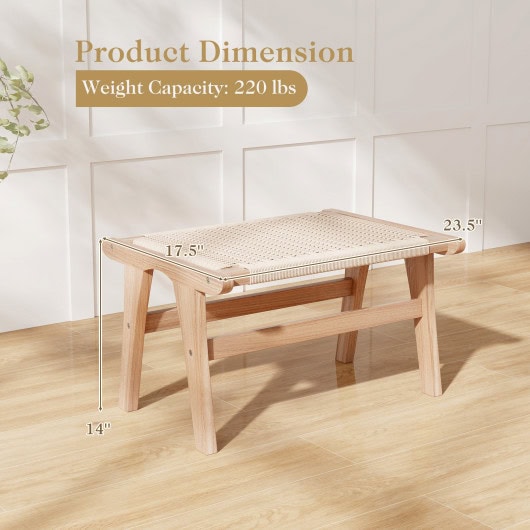 Teak Wood Ottoman with Braided Rope for Living Room - Image 5