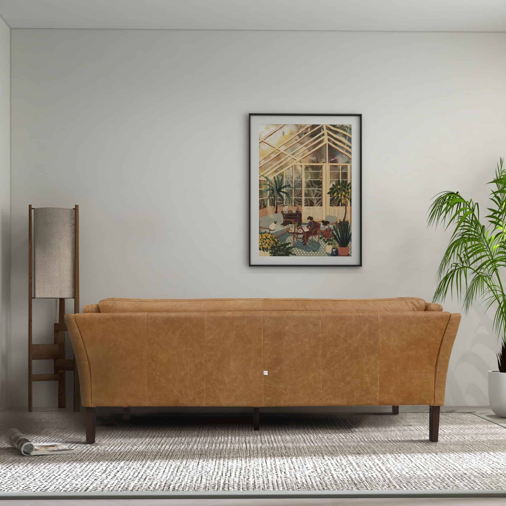 Tan Leather Sofa with Walnut Legs and Compact Design - Image 3