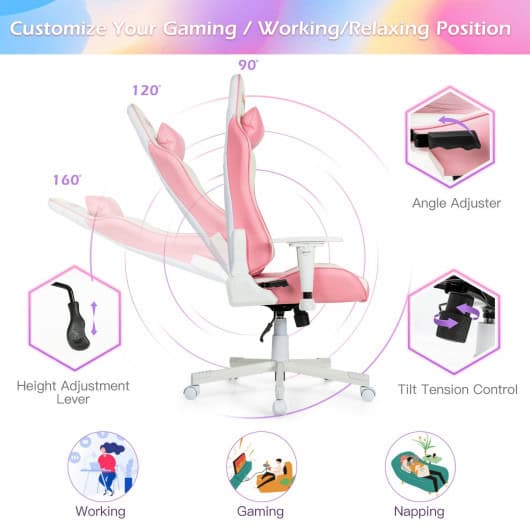 Pink Ergonomic High Back Gaming Chair with Lumbar Support - Image 6