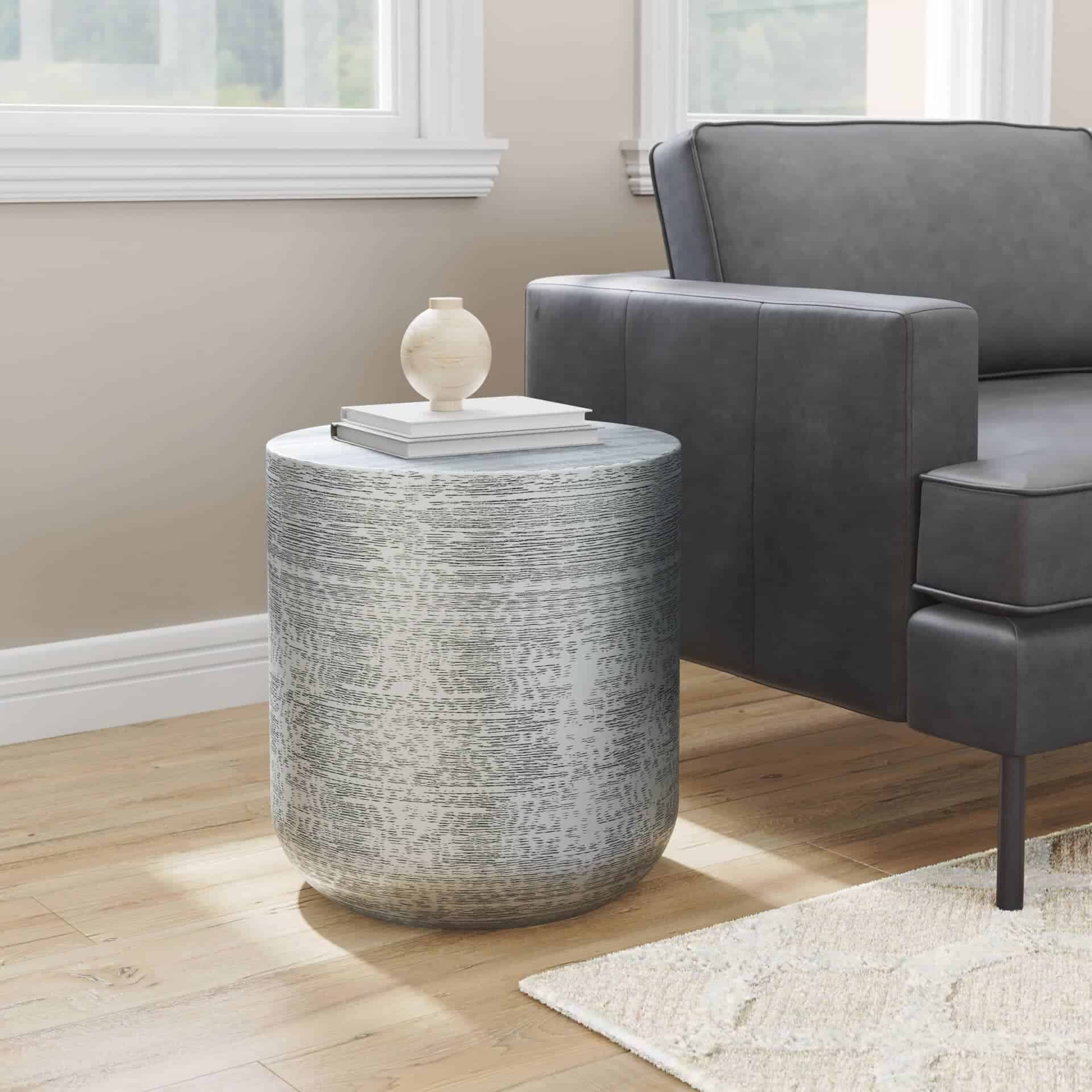 Antique Silver Side Table with Hand-Finished Round Top