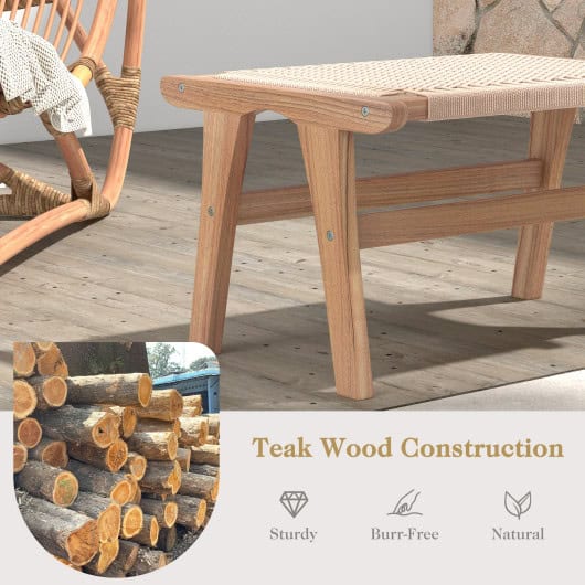 Teak Wood Ottoman with Braided Rope for Living Room - Image 6