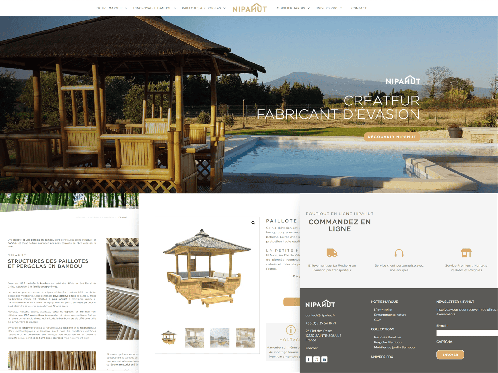 maquette d'un site internet de Nipahut, fabriquant de paillotte en bambou sur Vannes