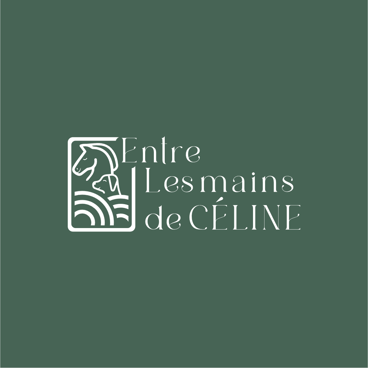 logo avec un cheval et un chien entre les mains de celine