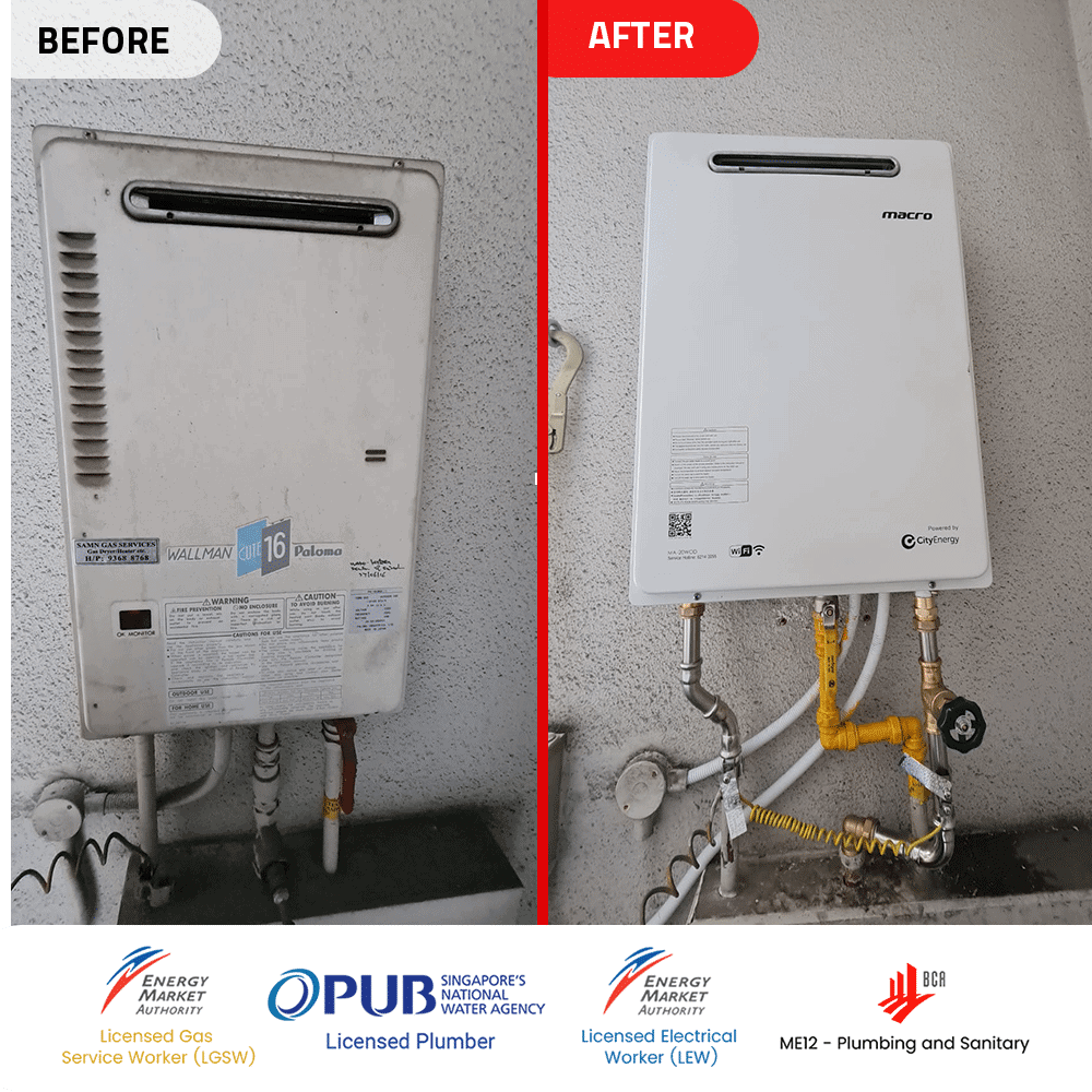 Paloma PH-16CWQE 1 gas heater replaced with Rinnai REU-2024W-RS gas heater at Sunshine Plaza - 19 Mar 2024
