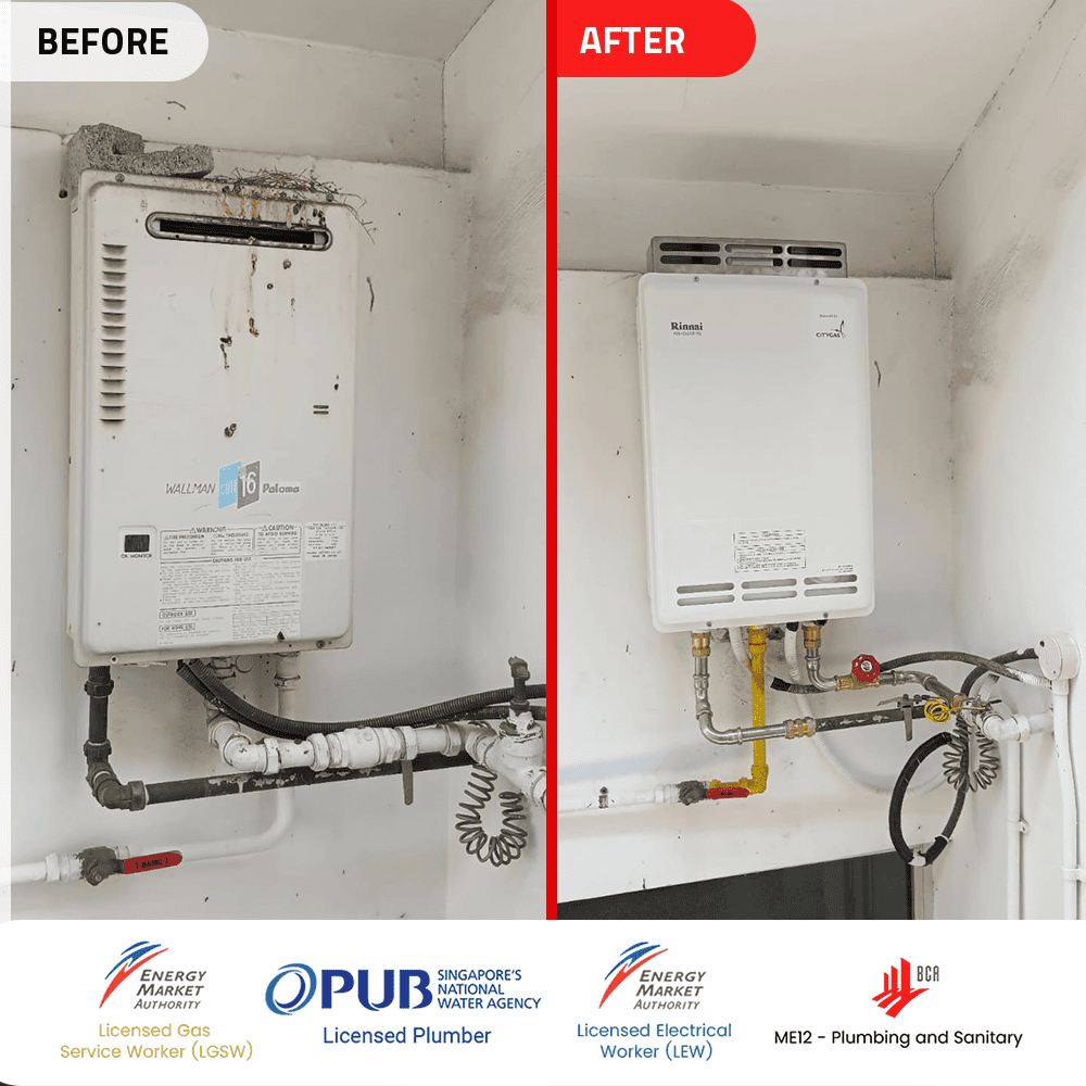 Paloma PH-16CWQE 1 gas heater replacement with Rinnai REU-2024W-RS gas heater at Eastwood Ville- 14 Oct 2023