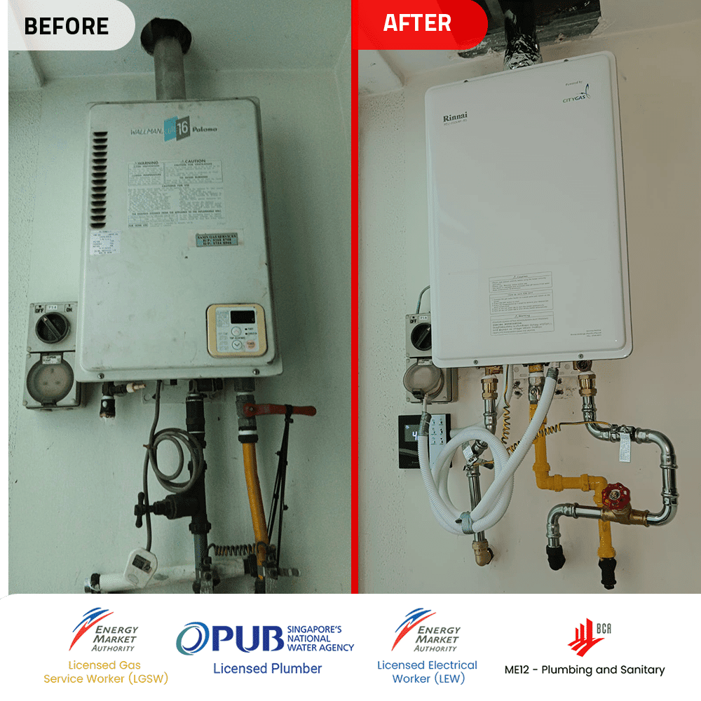 Paloma PH-16CWQFS 1 gas heater replacement with Rinnai REU-2024WF-RS gas heater at Faber Crest 24 May 2024