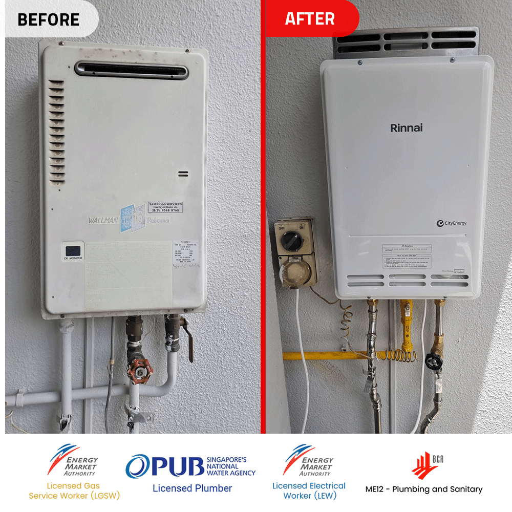 Paloma PH-16CWQE 1 gas heater replacement with Rinnai REU-2024W-RS gas heater at Duman View - 13 Apr 2024