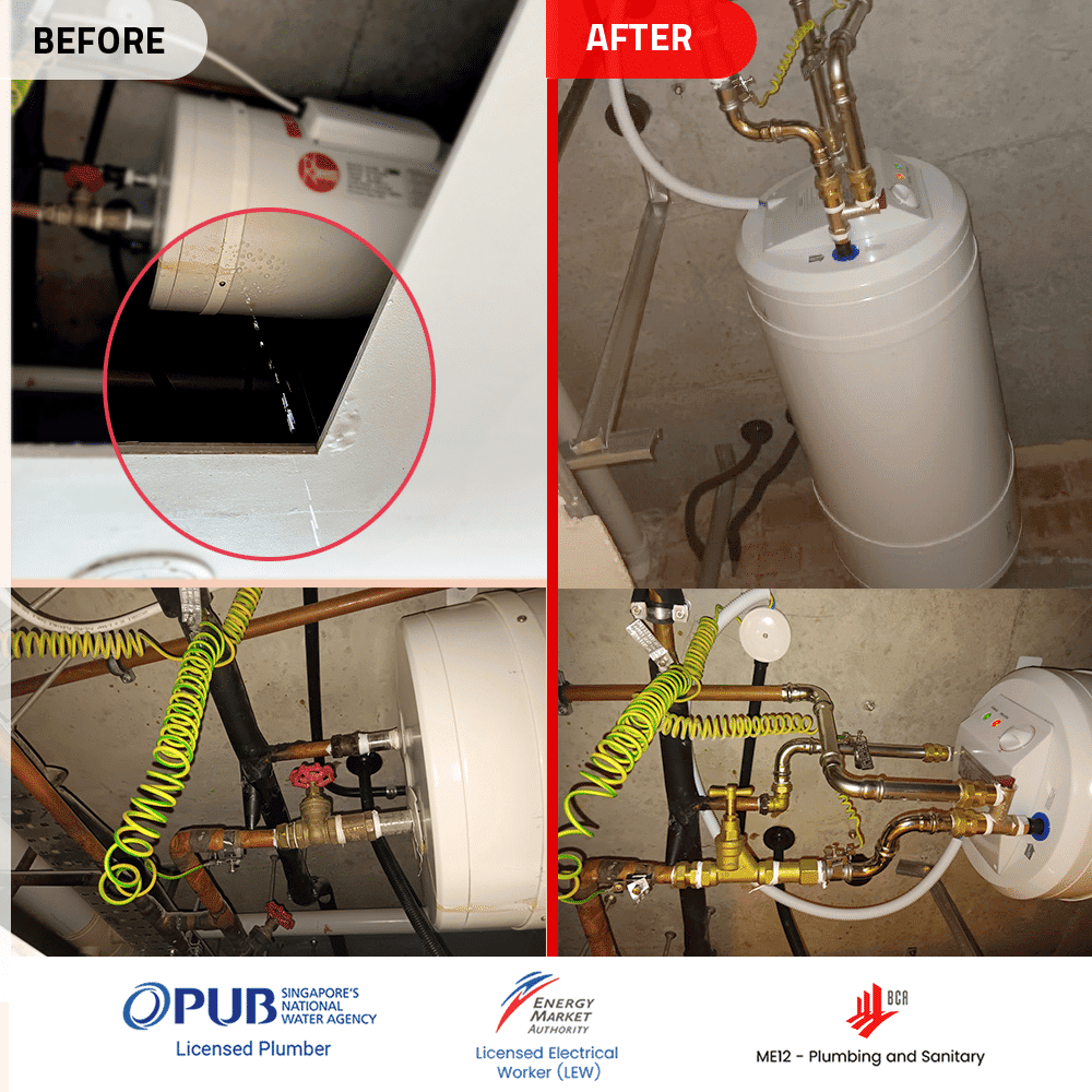 Storage water heater leaking water - replacement of Rheem EH-40M to EHG-40S