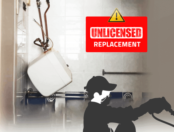 Water heater fallen from a corroded mounting hook