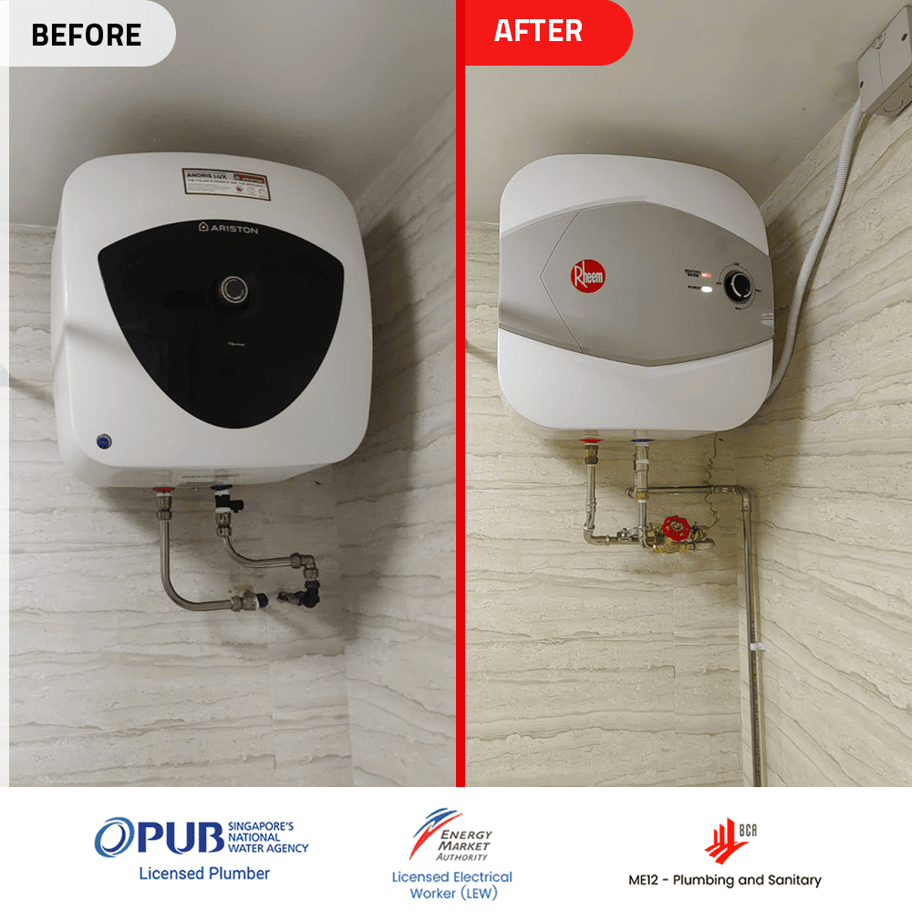 Ariston ANDRIS LUX 30 water heater replcement to Rheem RCY-30-Before and After