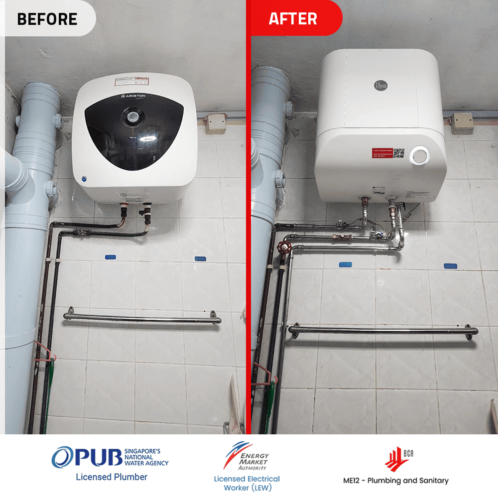 Ariston ANDRIS LUX 30 water heater replcement to Rheem XC-30-Before and after