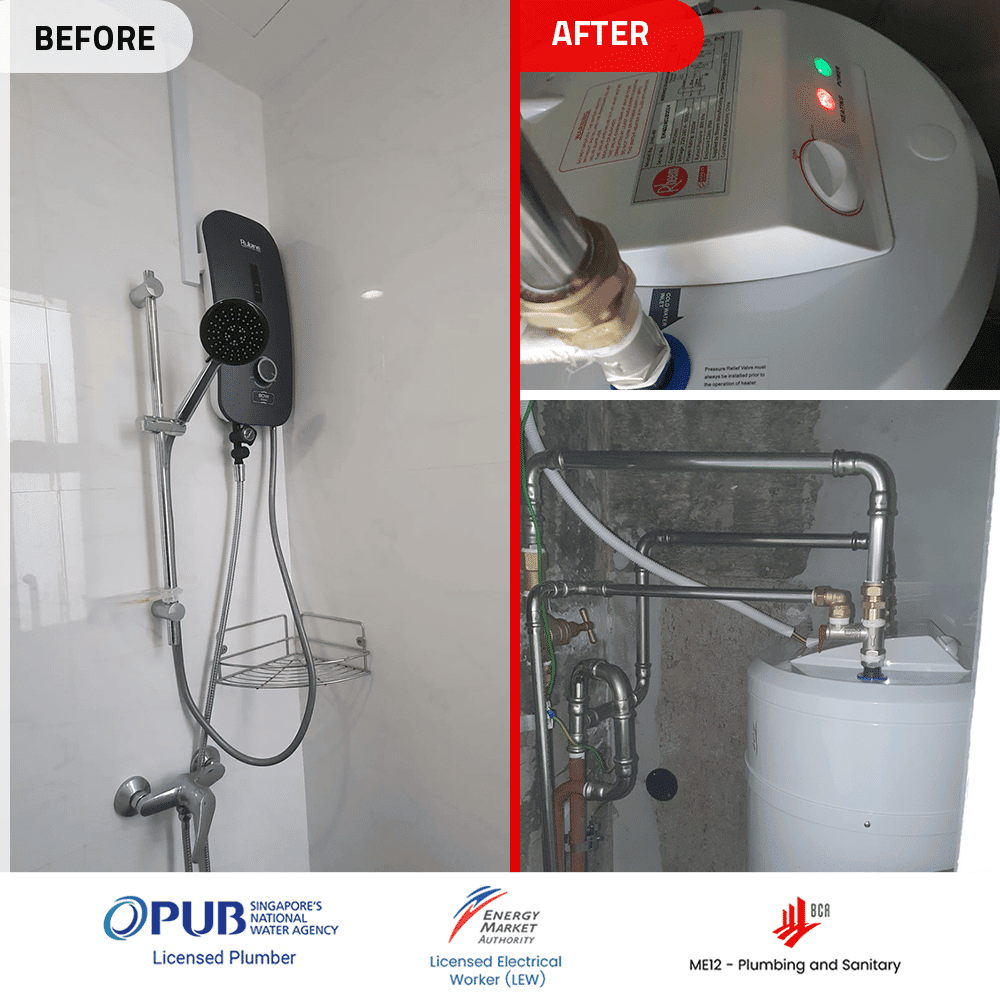 Instant water heater replacement Rubine RWH-1388 to Rheem EHG-40 - Before and After