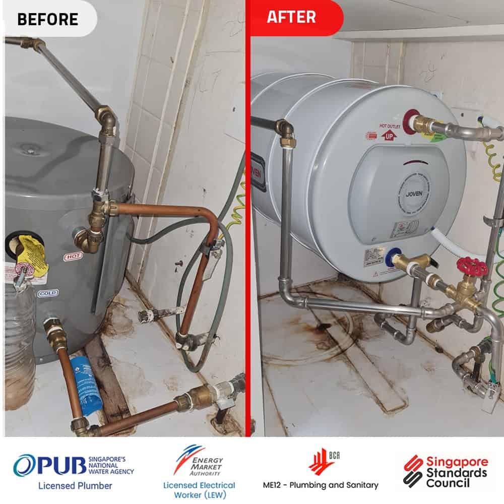 Rheem water heater inside cabinet replacement - Before and After
